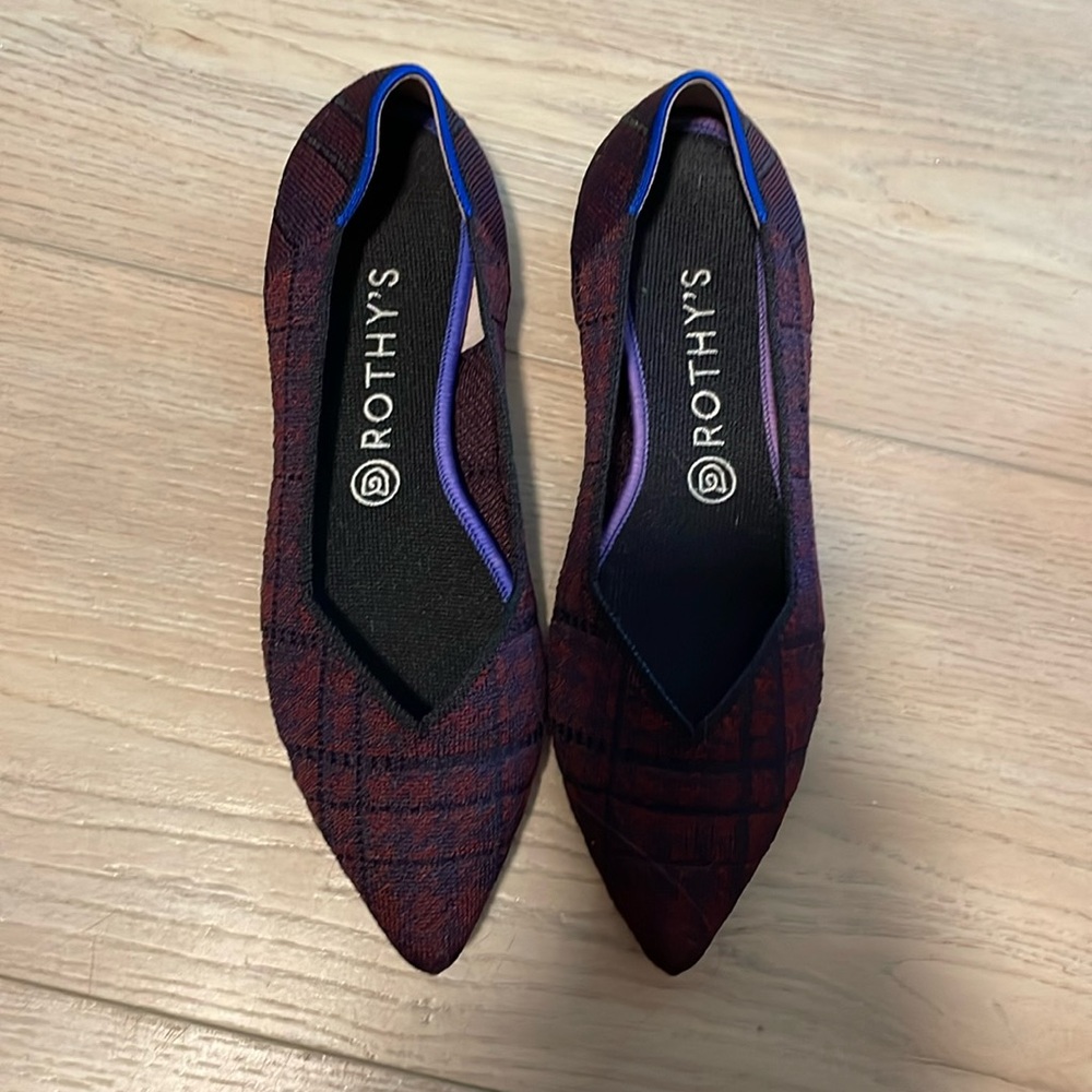 NIB Rothy's 2020 Limited Edition The Point Flats in Cranberry Plaid US Size 9.5